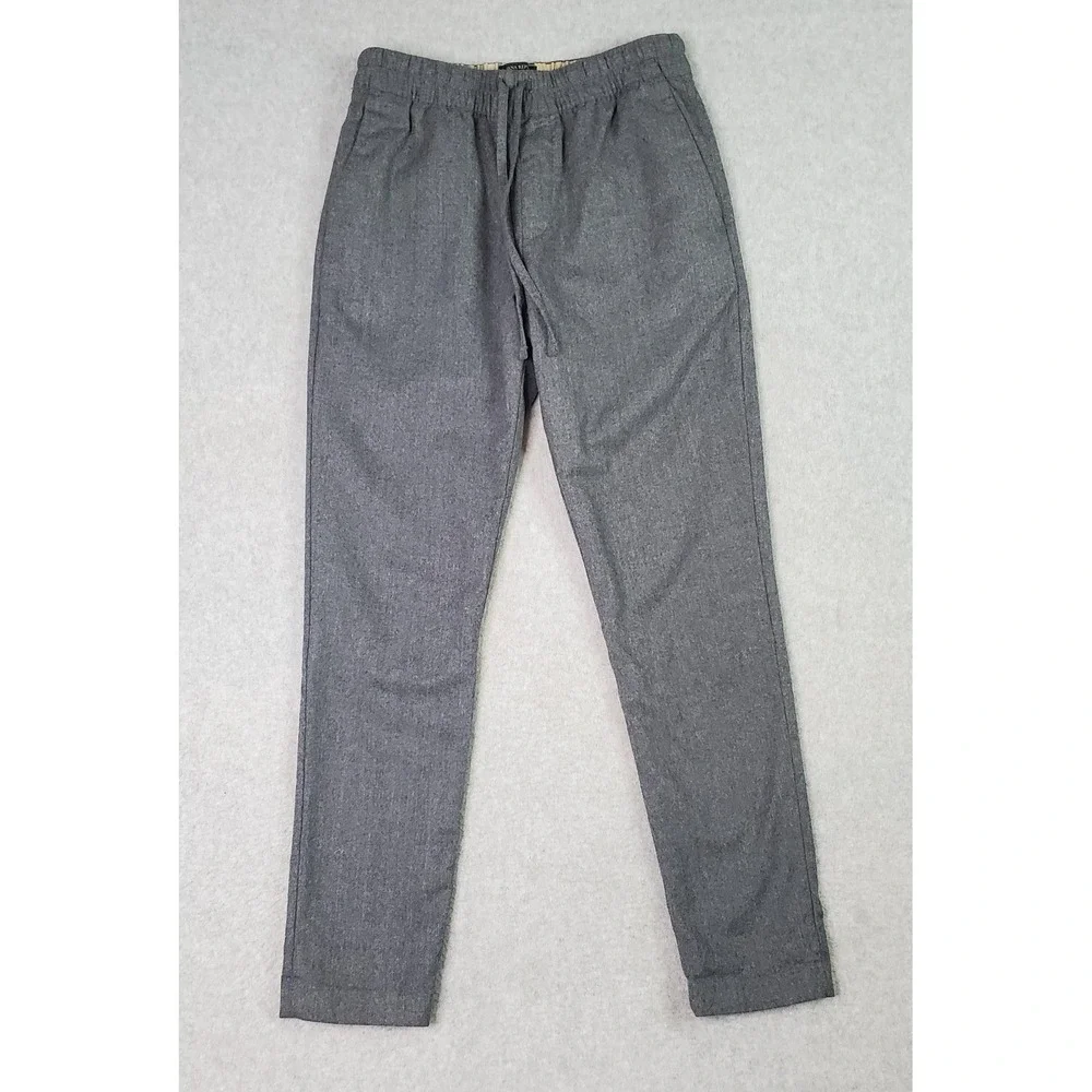 Banana Republic Wool Pants Mens Small Gray Flannel Tapered Fit Drawstring